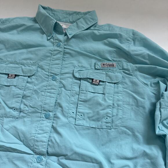Columbia PFG Shirt Womens Large Turquoise Long Sleeve Performance Vented Outdoor - Picture 2 of 9